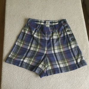 Vintage GAP Plaid Side Button Shorts 90s Blue - Sz 4